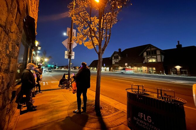 Mountain Town Of Madness, Original <em>Adult Only</em> Haunted Downtown Flagstaff Tour – Key points before you book’ /></p>
<ul>
<li><strong>Adult-only evening walk:</strong> The experience is designed for adults and begins at 9 p.m.</li>
<li><strong>About 1 mile on foot:</strong> Wear comfortable shoes and expect to remain outdoors for the entire tour.</li>
<li><strong>Nine atmospheric stops:</strong> The route includes theaters, historic hotels, the railroad district, a shop, and the public library.</li>
<li><strong>Strong guide-led storytelling:</strong> Steve, Stephen, Michelle, and Rebel are known for distinctive delivery and local detail.</li>
<li><strong>No building entry:</strong> The tour visits haunted locations from outside, so you will not explore the interiors.</li>
<li><strong>Small group size:</strong> The maximum is 18 people, which should make it easier to hear the guide.</li>
</ul>
<h2>Starting between City Hall and Wheeler Park at 9 p.m.</h2>
<p><img width="669" height="446" decoding="async" src=