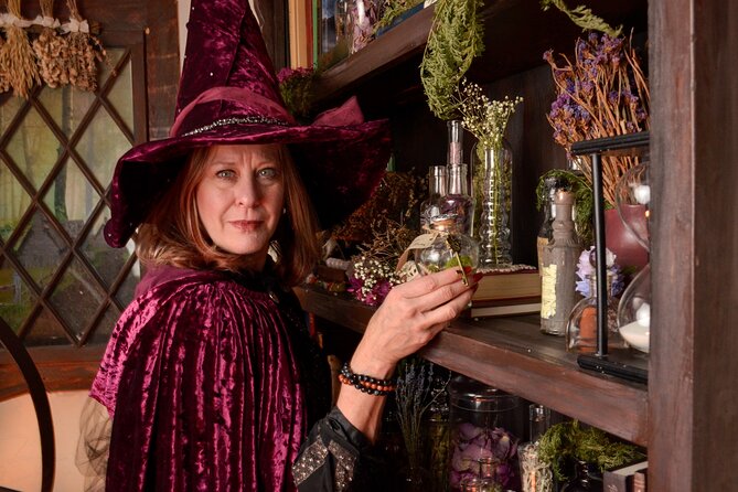 Witch Costume Photo Shoot - Witch Cottage theatrical set - The Witch Cottage set gives Salem a playful twist